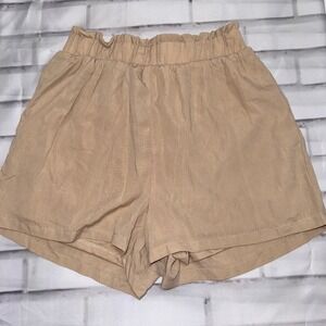 Better Together Tan 3 Piece Set Button Down Shirt Tube Top Paperbag Shorts M